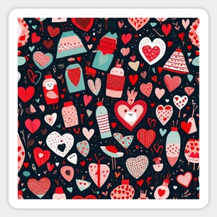 Red hearts pattern in black decor gift ideas Sticker